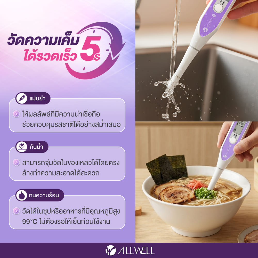 เครื่องวัดความเค็มในอาหาร ALLWELL รุ่น SALTTRACK พกพาสะดวก เชื่อมแอปได้